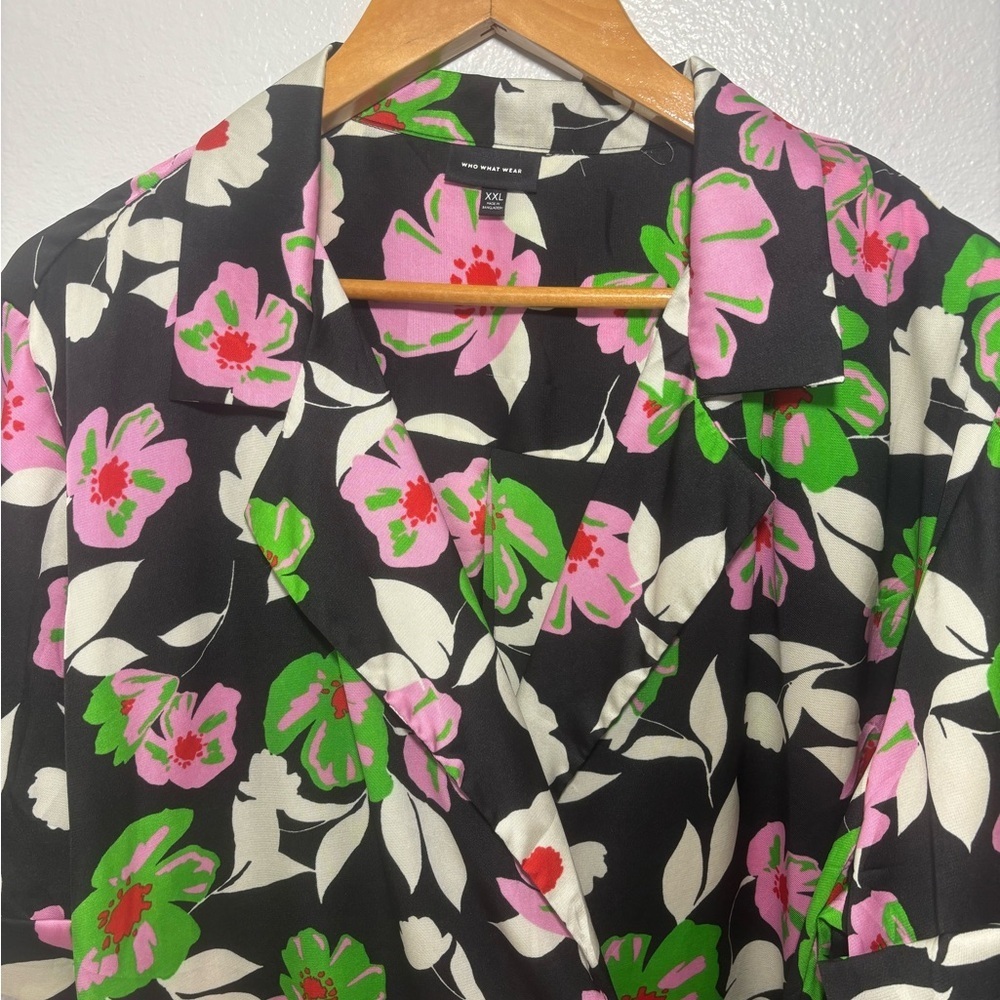 Who What Wear Floral Wrap Tie Blouse Top Black Pink Green | XXL - Picture 3 of 13